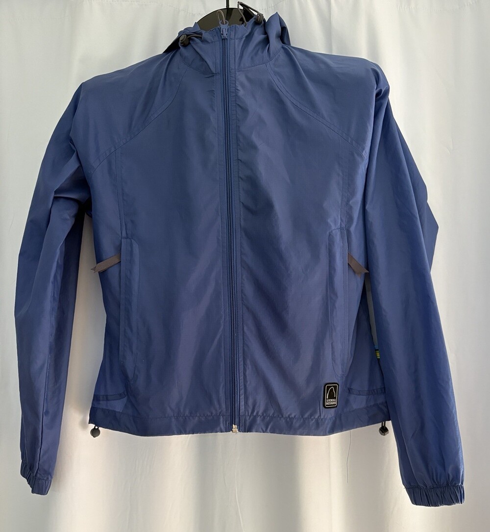 Ladies SIERRA DESIGNS Size XS Blue Hooded WIndbreaker Jacket Nylon Packable